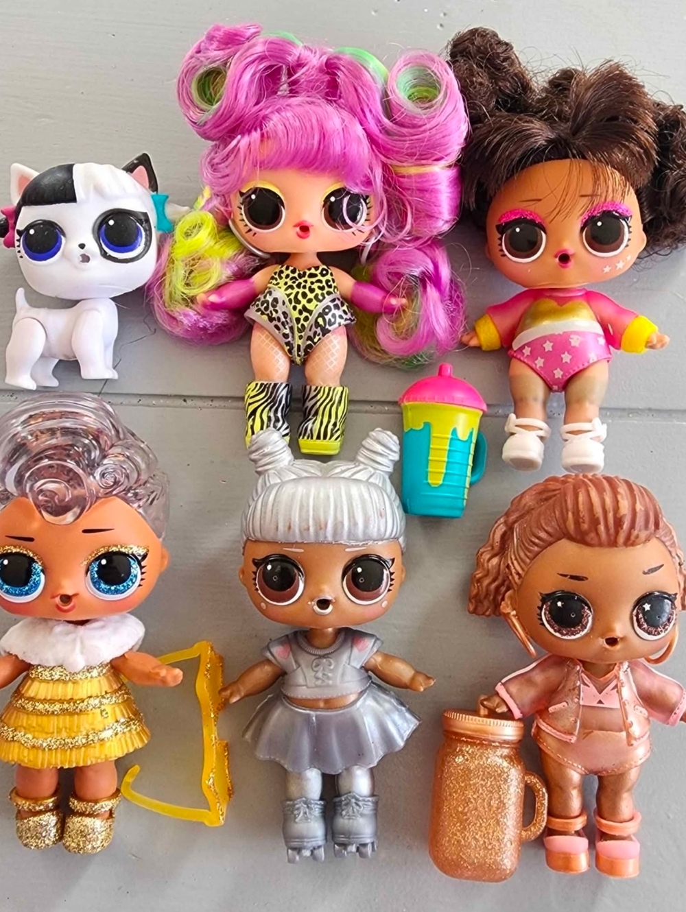 MGA LOL Surprise! Doll / Mixed Pet Lot of 6 Collection Mini Dolls Silver Gold